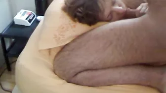 Horny whore mom sucks her young son's hard dick, a loads of cum every where!