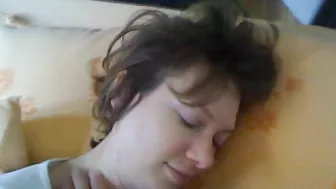 Horny whore mom sucks her young son's hard dick, a loads of cum every where!