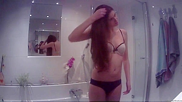 Wet and Horny, Naked Sister Caught on Hidden Cam in Steamy Shower