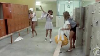 Sneaky son-of-a-bitch catches naked college cheerleaders get undressed in locker room!
