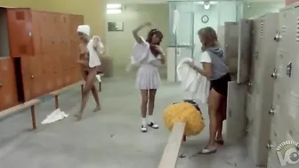 Sneaky son-of-a-bitch catches naked college cheerleaders get undressed in locker room!