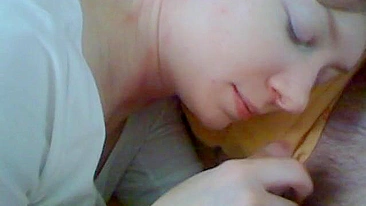 Horny slut mom sucks her young son's hard dick, gets a full mouthful!