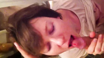 Young son's hard dick receives a blowjob from his horny, slutty mom!