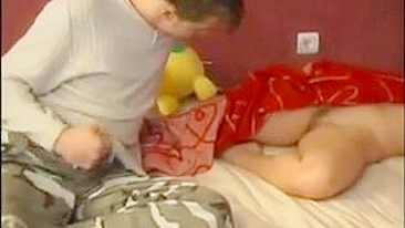 Fucking busty mom and son's hard sex on the bed - dad's away, who cares!