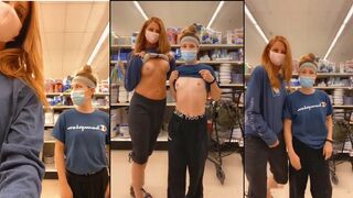 Mom and Daughter Flash Their Tits on Camera in the Supermarket