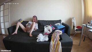 A hidden camera catches my sister masturbation when watching porn!