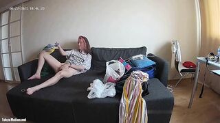 A hidden camera catches my sister masturbation when watching porn!