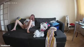 A hidden camera catches my sister masturbation when watching porn!