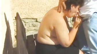 Busty Mature Mom and Her Lustful Son Fucking In the Backyard Hard Like Animals!