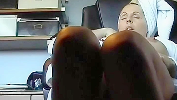 Caught Masturbate - Mother was unaware of the hidden camera beneath the desk watch.