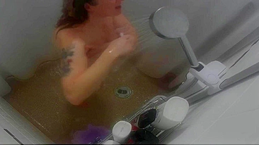 Hidden Cam! Mom Takes Out Her Inner Slut,  Steamy Shower with her juicy Cunt