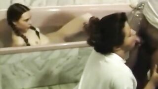 Crazy mother sucks husband's dick in front of their own daughter