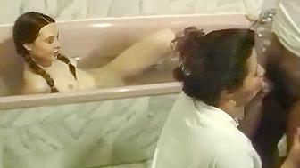 Crazy mother sucks husband's dick in front of their own daughter