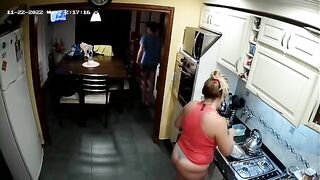 Slutty Mother is Cooking Half Naked and Gets Filthy, Son Loves It!