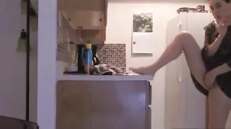 Pleasures of a Hot Mother's ~ Hidden Cam Captures Her Explosive Orgasmic Masturbation in Kitchen
