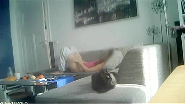 Deceitful Spouse Claims No Self-Pleasure, But Covert Footage Shows Her Wildly Plunging Fingers Into Slick Slit