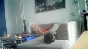 Deceitful Spouse Claims No Self-Pleasure, But Covert Footage Shows Her Wildly Plunging Fingers Into Slick Slit