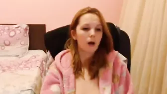 Nerdy and shy redhead girl fingering and having cumming in front of the cam