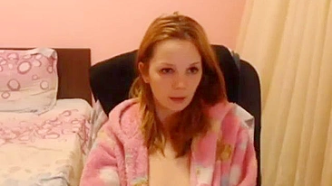 Nerdy and shy redhead girl fingering and having cumming in front of the cam