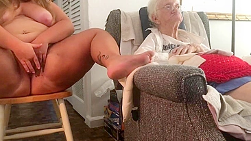Kinky girl love to get off while masturbating next to her blind grandmother