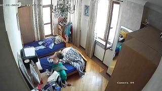 Hidden cam in my sister's room finally caught how she nearly naked in only panties having fun