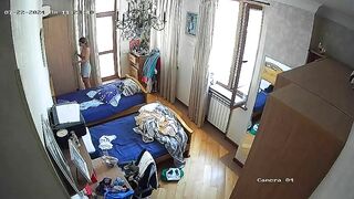 Hidden cam in my sister's room finally caught how she nearly naked in only panties having fun