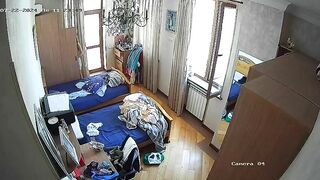 Hidden cam in my sister's room finally caught how she nearly naked in only panties having fun