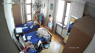 Hidden cam in my sister's room finally caught how she nearly naked in only panties having fun