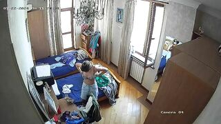 Hidden cam in my sister's room finally caught how she nearly naked in only panties having fun