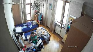 Hidden cam in my sister's room finally caught how she nearly naked in only panties having fun