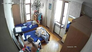 Hidden cam in my sister's room finally caught how she nearly naked in only panties having fun