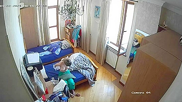 Hidden cam in my sister's room finally caught how she nearly naked in only panties having fun