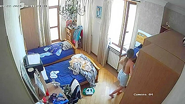 Hidden cam in my sister's room finally caught how she nearly naked in only panties having fun