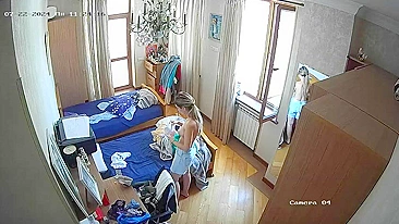 Hidden cam in my sister's room finally caught how she nearly naked in only panties having fun