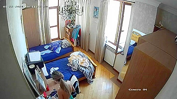 Hidden cam in my sister's room finally caught how she nearly naked in only panties having fun