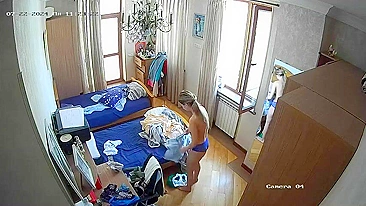 Hidden cam in my sister's room finally caught how she nearly naked in only panties having fun