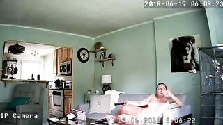 Nude Mom Teases Her Clitor  Until Orgasm On Couch,  Caught On Hidden IP Camera