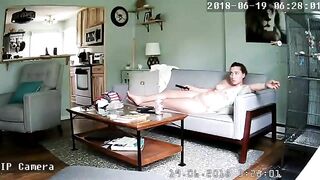 Nude Mom Teases Her Clitor  Until Orgasm On Couch,  Caught On Hidden IP Camera