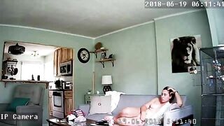 Nude Mom Teases Her Clitor  Until Orgasm On Couch,  Caught On Hidden IP Camera