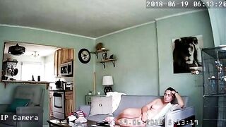 Nude Mom Teases Her Clitor  Until Orgasm On Couch,  Caught On Hidden IP Camera