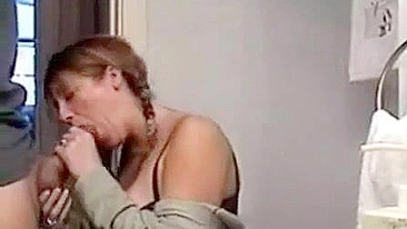 Incest sister puts her lips on the guy's cock to make him pretty happy