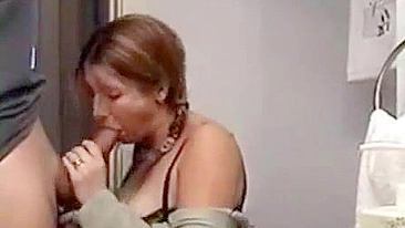 Incest sister puts her lips on the guy's cock to make him pretty happy