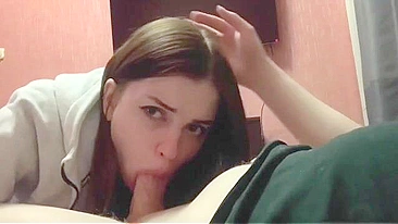 Blowjob from a brunette showing a horny girl who deepthroats like a thot