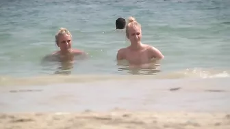 Sister vacation teasing with lots of amazing topless shots on the beach