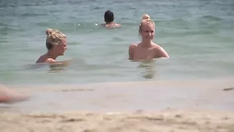 Sister vacation teasing with lots of amazing topless shots on the beach