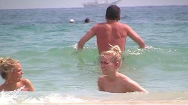 Sister vacation teasing with lots of amazing topless shots on the beach