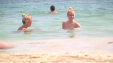 Sister vacation teasing with lots of amazing topless shots on the beach