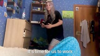 With his firm cock in her hands, this sister is pretty damn happy