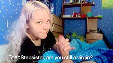 With his firm cock in her hands, this sister is pretty damn happy