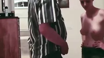 Natural tits babe is going to get fucked by her daddy's skilled tongue